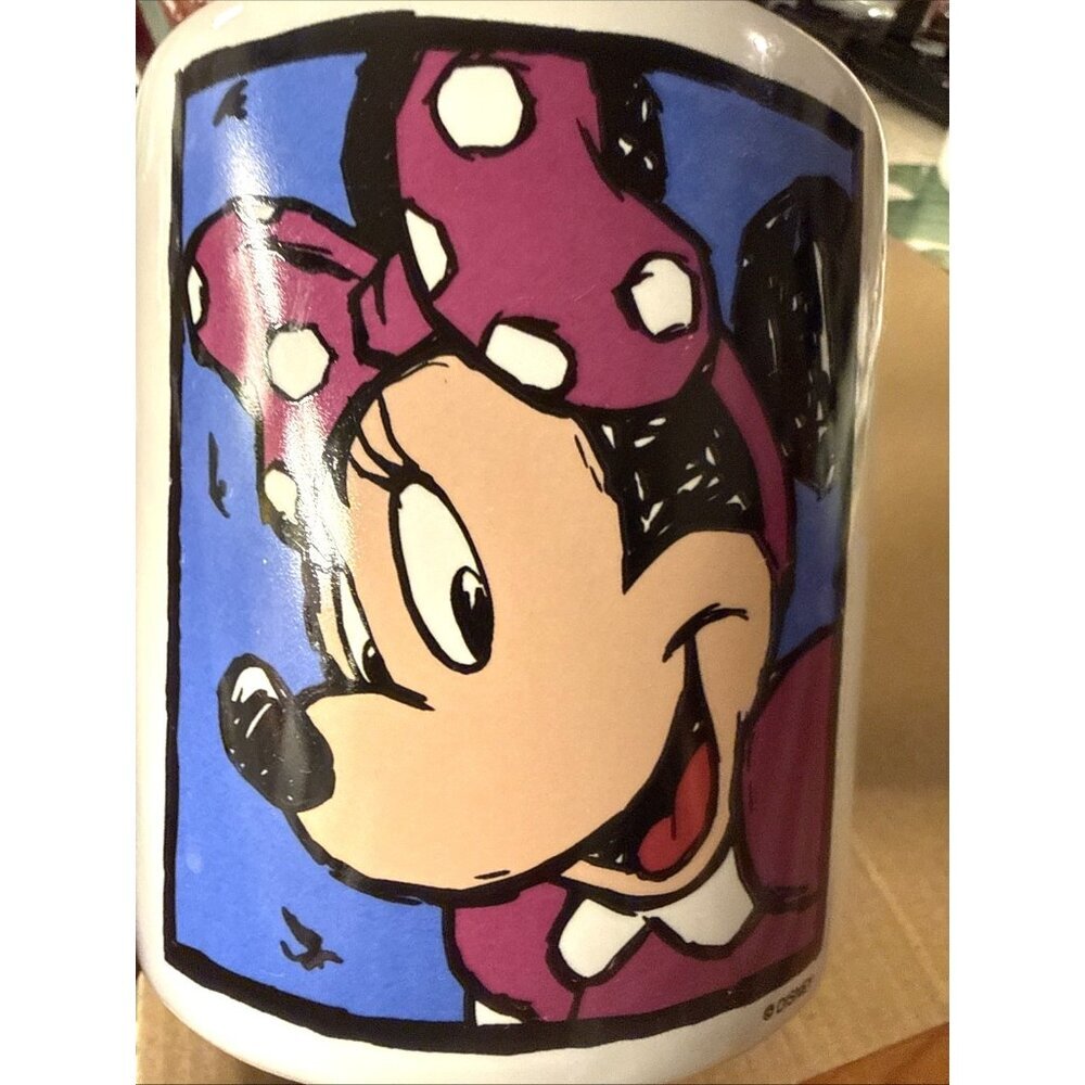 Disney Minnie Mouse Ceramic Coffee Mug Tea White Large Blue Pink Polka Dots Bow - Picture 7 of 9
